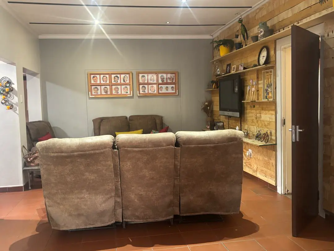 TV room: Built-in shelving around the TV